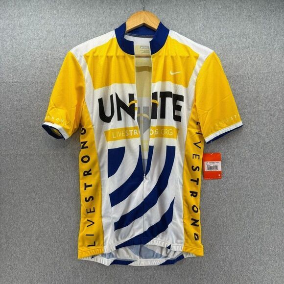 NWT Nike Livestrong‎ Unite Cycling Jersey Large Yellow White Bike Athletic Men's - Picture 2 of 12